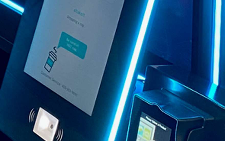 Contactless card reader and payment terminal on a Barista.Bot kiosk